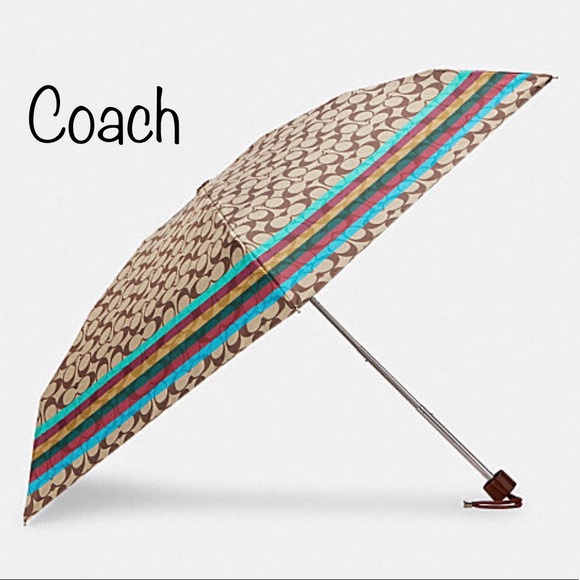 Coach Accessories - Coach Uv Protection Mini Umbrella Signature Stripe Print